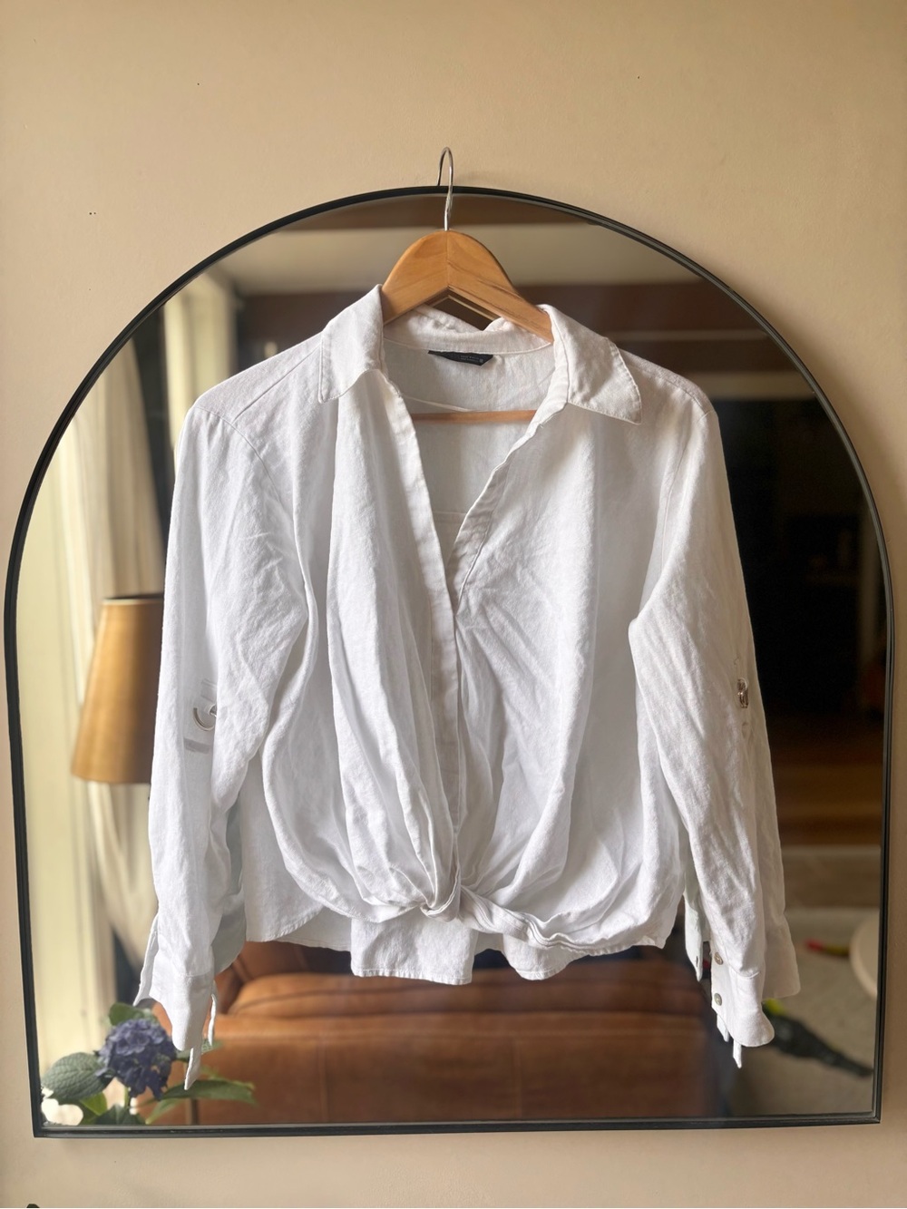 ZARA | tie front 3/4 sleeve linen blouse | size medium